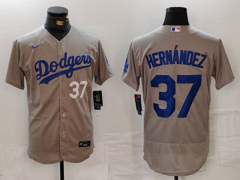 Men Los Angeles Dodgers 37 Hernandez Grey Nike Elite 2024 MLB Jersey style 7261